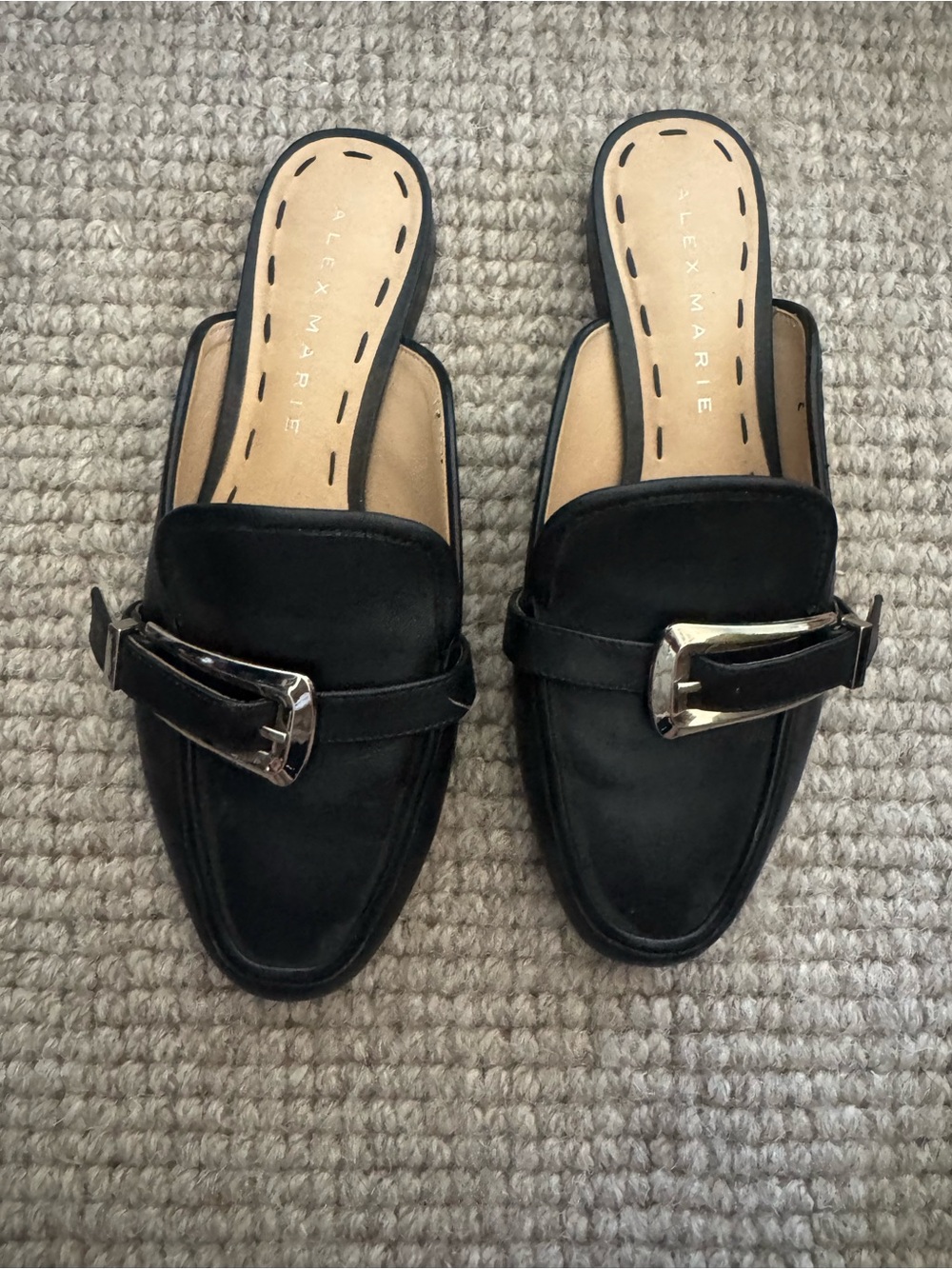 Alex Marie Black Buckle Slip-On Leather Mules